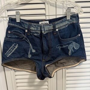 Jean Paul Gaultier Blue Denim Bleach-Print High-Rise Shorts